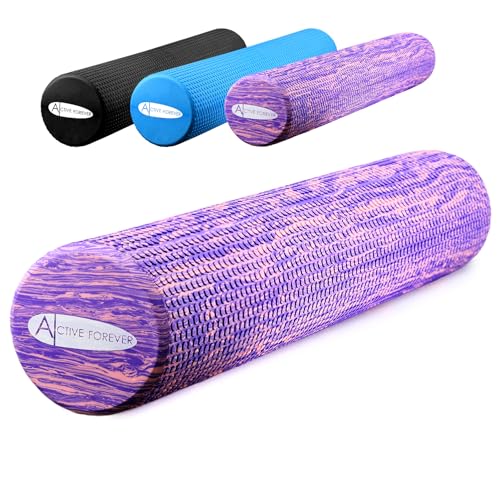 ACTIVE FOREVER Solid Floating Dot Foam RollerRelieve Muscle Tension&Promote CirculationHigh Density Massage Rollers for Back Legs Fitness Yoga Pilates-Camouflage Purple90cm*15cm