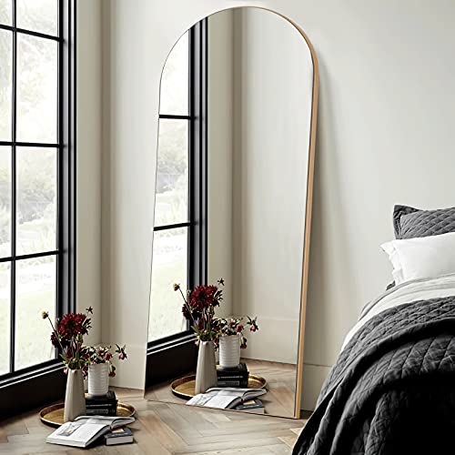 Image of NeuType 71 inchx32 inch Arched Full Length Mirror Floor Mirror with Stand Large Bedroom Mirror Modern Shape Wall Mounted Mirror Hanging or Leaning Against Wall, Wood Frame, Gold