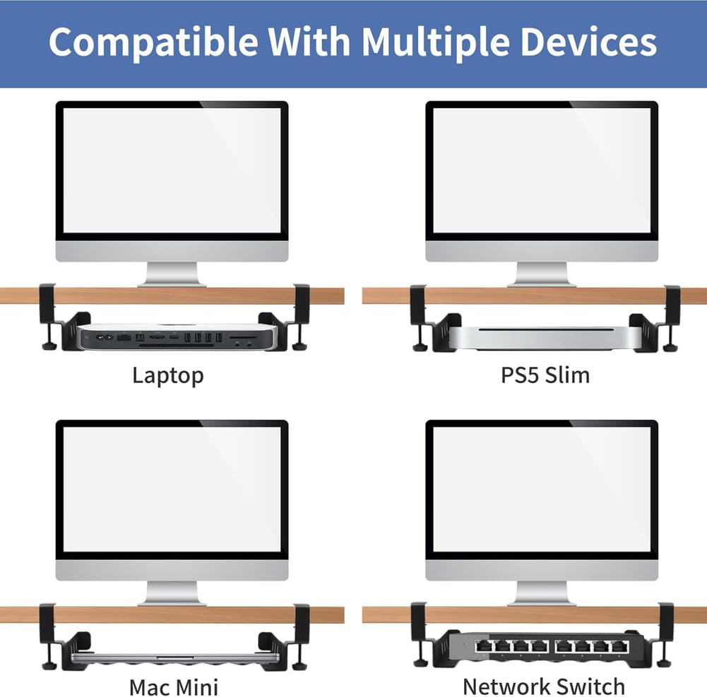 Supporto regolabile per laptop sotto la scrivania, supporto sospeso in metallo senza fori con cuscinetto in silicone per laptop, MacBook, tastiera