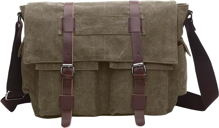 Bolso mensajero de cuero y lona para laptop hasta 17.3 pulg miniatura 1
