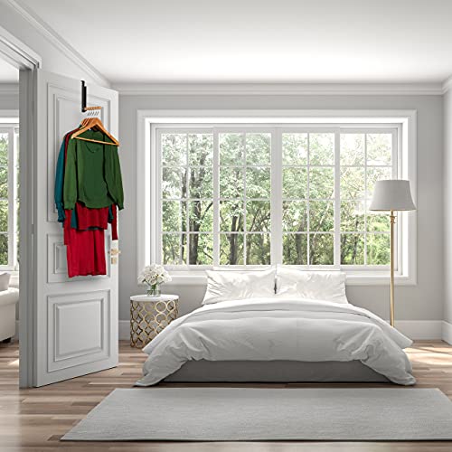 Relaxdays Türgarderobe klappbar, zum Einhängen, Türhaken für 6 Kleiderbügel, Metall & Holz, für 2 cm Türfalz, schwarz