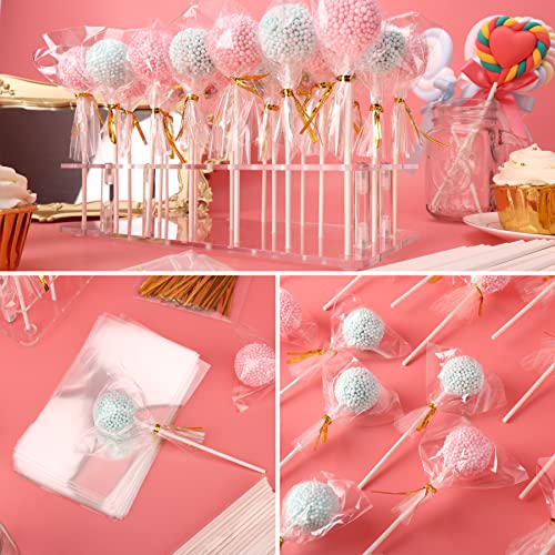 Goabroa Cake Pop Display Stand With 100 Pcs Cake Pop Sticks And 100 Pcs Wrappers Kit, 21 Holders Clear Acrylic Cakepop Making Accessories For Weddings Baby Showers Halloween #TOP3