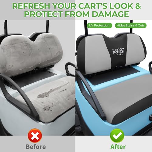 Image of 10L0L Golf Cart Seat Cover Set Fit for Club Car DS Precedent & Yamaha, Warm Bench Seat Covers for Cold Winter Weather, Breathable Washable Polyester Mesh Cloth Gray Black Beige Red Blue