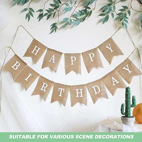 Happy Birthday Bunting Banner, 6.6 Ft Hessian Happy Birthday Banners Cloth Vintage Burlap Bunting Swallowtail Flag for Happy Birthday Decorations