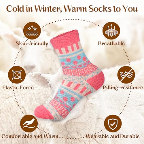 Image of LOCONHA Womens Wool Socks 5 Pairs Winter Warm Sock Thick Knit Cabin Cozy Crew Soft Socks Gifts for Women