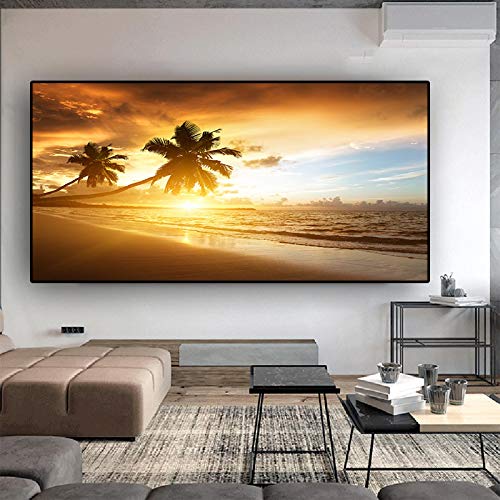 Toile de mer et cocotier paysage panoramique de plage au coucher de soleil pour salon 50x100cm