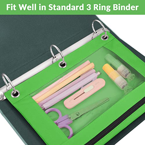 Sooez Pencil Pouch For 3 Ring Binder, 2 Pack Binder Pencil Pouch With Clear Window Pencil Bags With Zipper & Reinforced Grommets, Pencil Case For Binder Blue & Green #TOP1