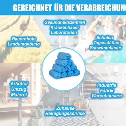 ARESO | Schuhüberzieher Einweg 100 Stück mit Gummizug, Wasserdichte Überzieher Schuhe, Blaue Überschuhe Einweg
