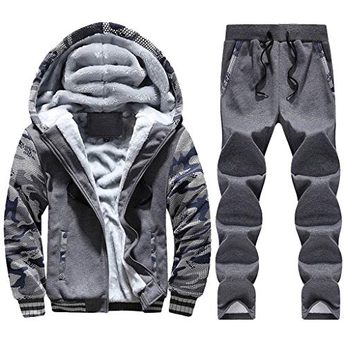 Men's Winter Fleece Lined Hoodies Sweat Suit Camo Thicken Tracksuit Set Coat + Pants Sport Set (Dark Blue Camouflage, L) #TOP13