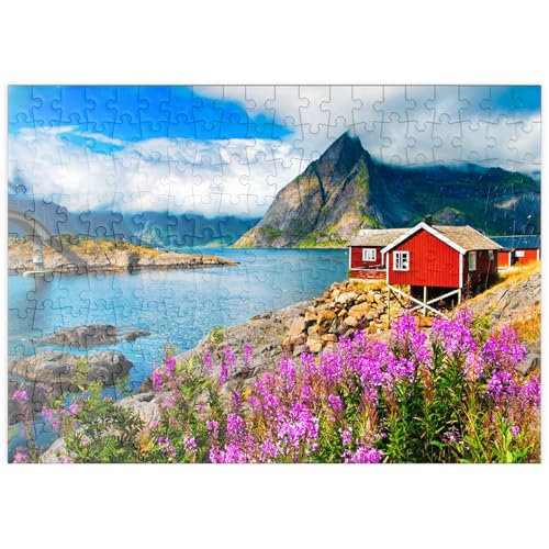 MyPuzzle Typische rote Fischerhäuser in einem Hafen auf den Lofoten, Norwegen - Premium 200 Teile Puzzle - MyPuzzle Sonderkollektion von Puzzle Galaxy
