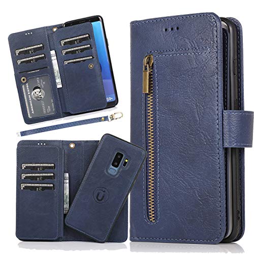 Samsung Galaxy S9 Plus Wallet Cases For Women Men Removable Pu Leather Protective Case With Card Holder Strap Coin Pouch Samsung S9 Plus Detachable Magnetic Cover Flip Folio Zipper Phone Purse Blue #TOP1