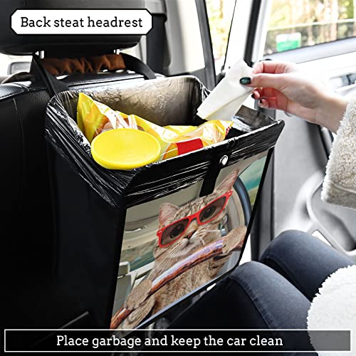 Image of Fun Cute Cat Driving Car Trash Can Foldable Hanging Car Trash Bag Bin Auto Garbage Can Leak-Proof Car Organizer(Large)
