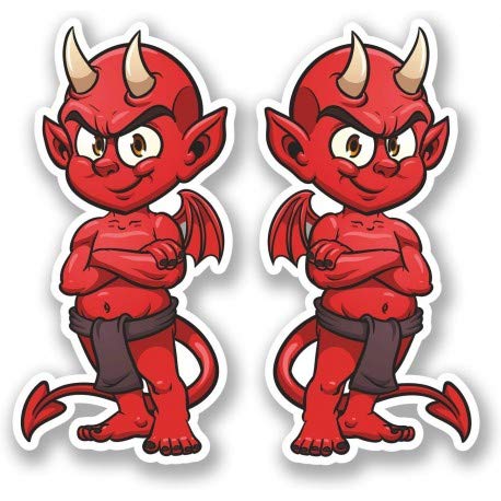 Autocollant Sticker 2 x Rouge diable devil autocollant moto casque de vélo iPad Demon pour ordinateur portable logo 5383- - Taille : 4 cm
