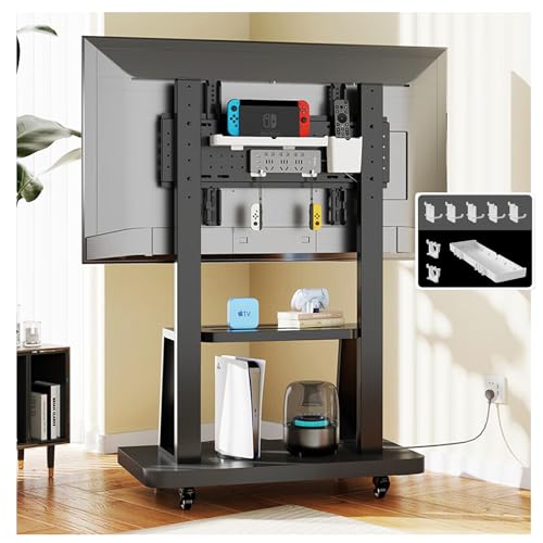 BESSTER大型テレビスタンドキャスター付き 壁寄せテレビスタンド 32-65インチ対応 キャスター付き ハイタイプ 移動式 液晶 自立式TVスタンド 有孔ボード付き VESA600x400mmまで 耐荷重50kg 高さ調節 2段棚付き パンチングボード 収納セット 業務用 展示用 家用 適格請求書発行可