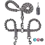 Picture of BAAPET Double Dog Leash, 4 FT Rope Dog Leash with Tangle Free Shock Absorbing Bungee and Poop Bags for Dual Small Medium Large Dogs (Medium/Large, Black)