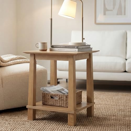 2-Tier End Table, Small Side Table Living Room with Solid Wood Legs, Nightstand with Open Space Square Bedside Table for Bedroom, Black Black 1 Pack