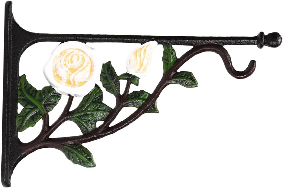 BESPORTBLE Cast Iron Rose Pattern Wall Mounted Flowerpot Hook for Outdoor Garden Balcony Hanging Plant Bracket Sturdy Metal Hook for Bird Feeder Wind Chime Decoration