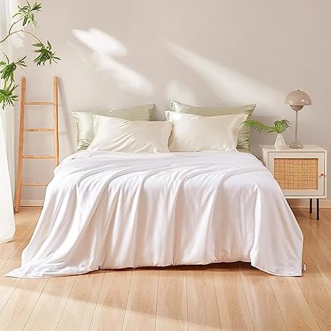 THXSILK All Season Mulberry Silk Comforter/Duvet/Quilt, 100% Grade 6A Natural Long Strand Silk Bedding, Pure Cotton Shell(White), Queen Size 87in x 91in/220cm x 230cm, Silk Weight 2.76lb/1.25kg Cover