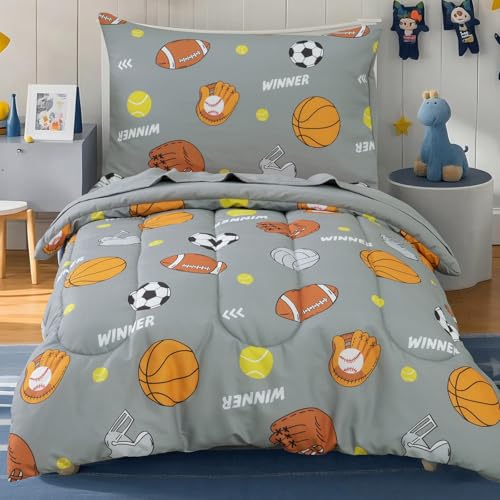 david's kids 4 Piece Toddler Bedding Set - Soft Breathable Toddler Bedding Set for Boys Girls, Includes Quilted Comforter, Flat Sheet, Fitted Sheet and Pillowcase, Sports