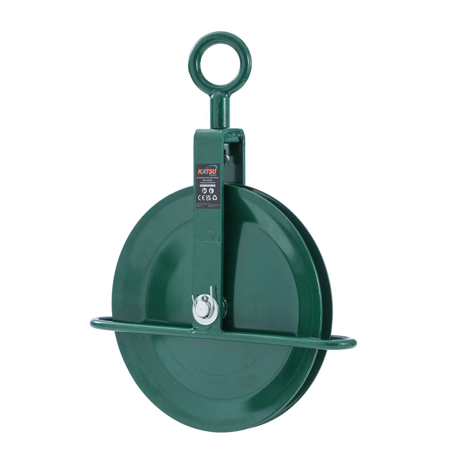 KATSU Tools Polea de Andamio para Tejados 300mm con Cáncamo Giratorio, Bloque de Polea de Cuerda para Grúa de Elevación 182132