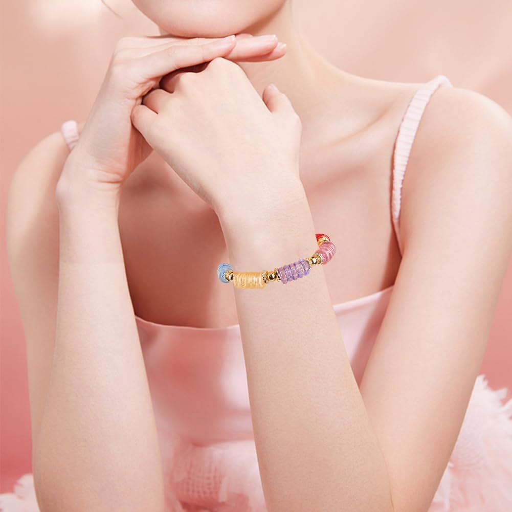 SUNNYCLUE 1 Box 100Pcs 10 Colors Glass Donut Bead Large Hole Transparent Beads Bulk Colorful Glitter Flat Round Crystal Heishi Circle European Small Loose Spacers for Jewelry Making Bracelet DIY Craft - Image 5