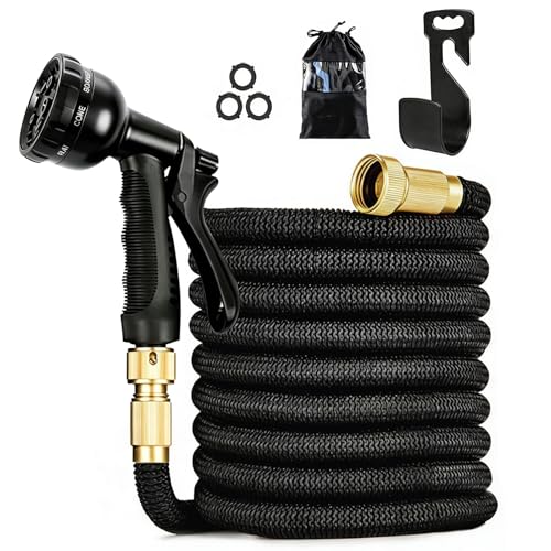 Dcceeo Manguera Jardin Extensible 30m Manguera Jardineria Flexible con Pistola Riego de 8 Funciones, Conectores de Latón de 3/4'' y 1/2'' Manguera Extensible para Jardinería, Césped, Limpieza de Auto