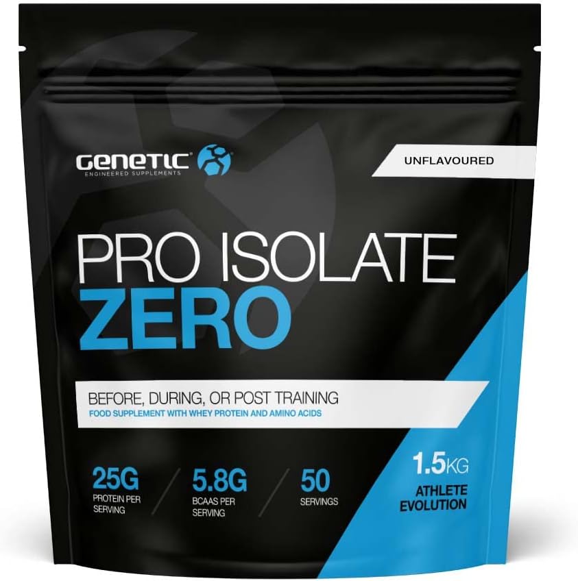 Genetic Supplements Protein Isolate Powder โ Whey Isolate, High Protein, BCAAs, Muscle Building Powder, Low Sugar, Unflavoured, 50 Servings, 1.5kg