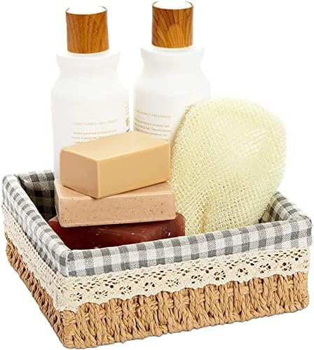 Set of 3 Rectangular Wicker Baskets with Removable Liner, Woven Storage Shelves (3 Sizes)