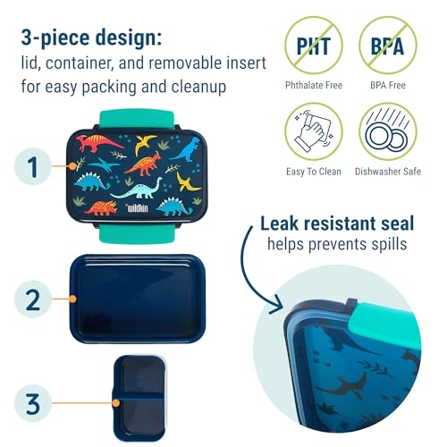 Image of Wildkin Reusable Food Container for Kids - Airtight, Leak Resistant, Dishwasher Safe - Jurassic Dinosaurs