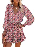 Dokotoo Beach Vacation Clothes for Women Spring Casual Drawstring V Neck Chiffon Long Sleeve Dress Elegant Empire Waist Flowy Wedding Guest Party Mini Dresses for Women 2026 Sundress Purple Large