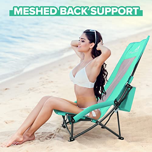 Brace Master Beach Chair Camping Chair,High Back Sand Chairs,Foldable Mesh Back Design With Cup Holder & Cooler & Phone Bag,For Camping,Beach,Picnic（Green 2 Pack） #TOP5