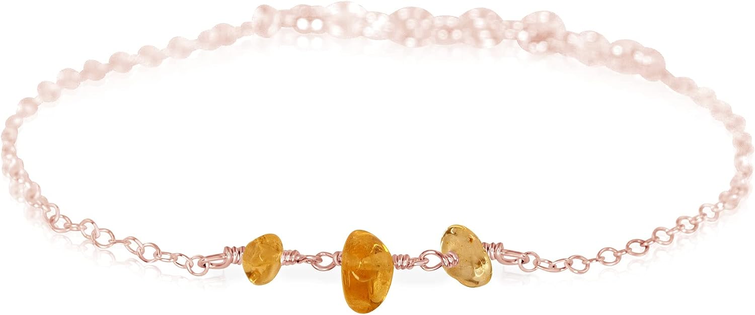 Citrine Beaded Chain Bracelet in 14k Rose Gold Fill