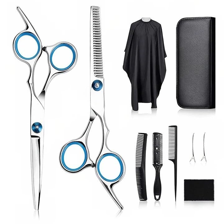 Professional Hair Cutting Barber Scissors Kit - 6.7 Inch Hairdressing Scissors with 3 Combs, Haircut Cloak and Hair Clips Hairdresser for Men and Women (10Pcs)-picture-17