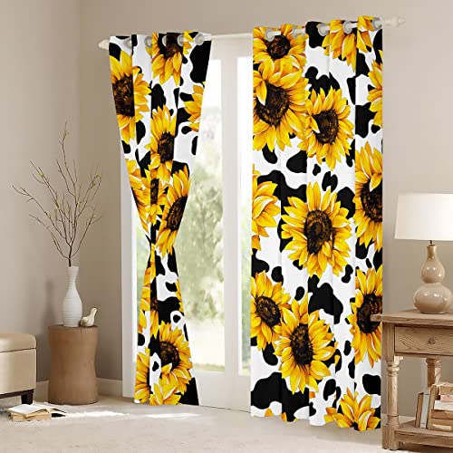 Cortinas de janela de girassol para quarto Sala de estar para crianças meninas meninos flores amarel