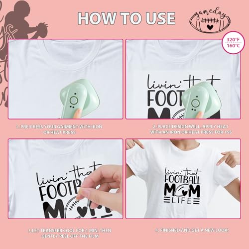 Falueqg Dtf Transfers Ready to Press - 20Pcs Football Iron on Transfer for Tshirts, Sports Game Day Iron on Decals Patches, Football Mom Heat Sublimation Stickers for DIY Cheer Tshirts Clothing Bags by Falueqg - Used condition - Image 6