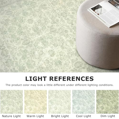2x6 Sage Green Washable Runner Rug for Hallways, Soft Neutral Vintage Kitchen Rugs with Non-Slip, Non-Shedding Distressed Floral Rug for Bedroom Kitchen Porch Laundry Entryway
