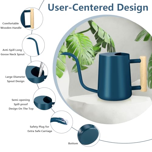 Image of Watering Can Indoor Plants, 35oz Small Stainless Steel Metal Watering Can Modern Decorative Watering Pot with Long Spout for Indoor House Plant Bonsai Garden Flowers (Dark Blue)