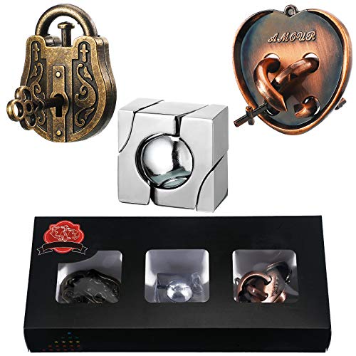 Brain Teaser Metal Puzzle 3D Unlock Interlocking Puzzle Games for Adults Teens Educational Toy, 3 Pieces