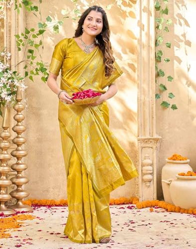 Image of SIRIL Women's Banarasi Silk Saree Pure Silk Saree With Unstitched Blouse Piece