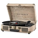 Victrola Journey Bluetooth Portable Suitcase Record Player – with Built-in Speakers, 3 Speed Vinyl Record Player, RCA Out, Headphone Jack (Oatmeal)