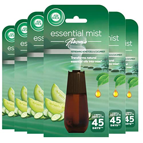 Airwick Air Wick Essential Mist - Recambio de vaporizador, madreselva y pepino, Pack de 6 x 20 ml