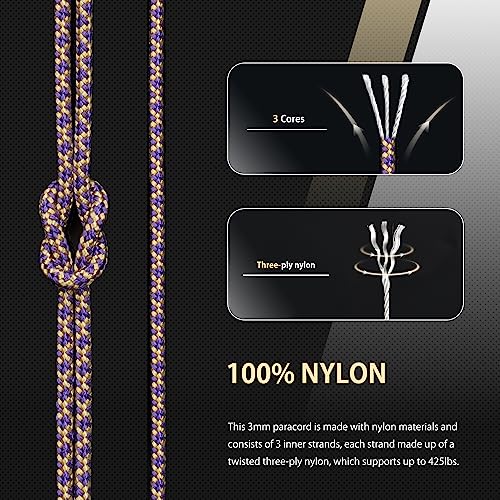 Abma Cord Paracord 425 lbs 3mm 100% Nylon 30M - Purple Dynasty, Diamond-purple Dynasty, 30 Meters - Image 3