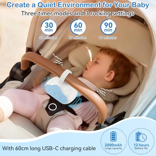 Baby Rocker, Bercement Poussette avec 3 Intensités de Balancement, Minuterie 30/60/90 min, Berceur Bébé Mains Libres Compatible avec la Plupart des Poussettes à Barre Transversale (bleu) – vue 2
