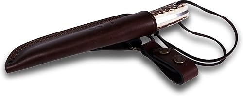 Miniatura 8 de Joker Nessmuk CC136, con mango de cuerno de ciervo de 4.5 pulgadas, hoja de 4.1 pulgadas, incluye funda de cuero en color marrón oscuro. Cuchillo de