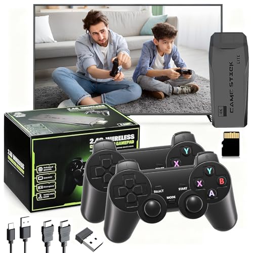 Retro Game Console, Retro Game Stick with Built-in 20,000+ Classics, 23 Emulators, 4K HDMI, Retro Gaming Console with Dual Wireless Controllers, Plug & Play for Family Fun! (Black)
