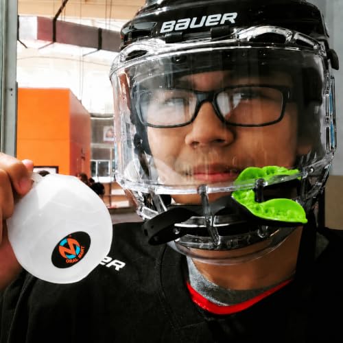 Image of Oral Mart Black /Green Strapped Youth Mouth Guard for Kids - Sports Mouthguard with Connected Strap for Ice Hockey, Football, Lacrosse, Taekwondo