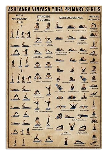 Motivational Yoga Chart Metal Tin Sign With Vinyasa Flow Sequence And Poses Guide Practice Poster For Home Gym Studio Office Wal