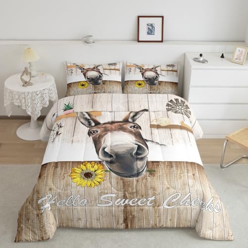 Manfei Donkey Comforter Set Queen Farm Animal Bedding 3pcs