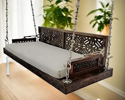 Generic Jairi Traders Wooden Swing With Back Support,Hand Rest Carved With Stainless Steel Assesssories Reversible - 100 Cm, 6 Cm, 60 Cm