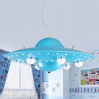 LAKIQ Kids Room LED Chandelier Light Flying Saucer Colorful Modern Hanging Pendant Lighting Fixture Children Room Hanging Chandelier for Boys Room Girls Room Bedroom Baby Nursing RoomBlue